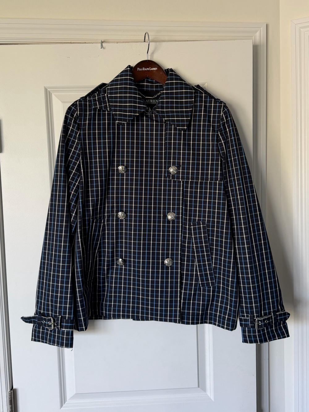 Lauren Ralph Lauren Navy Plaid Double-Breasted Jacket